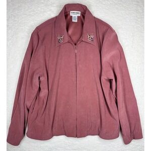 Alfred Dunner Jacket Womens 10P Pink Faux Suede Embroidered Zip Front Petite